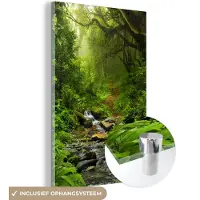 MuchoWow Glasschilderij - Schilderij glas - Bos - Water - Jungle - Stenen - Groen - Acrylglas - Wanddecoratie - Foto op glas - 120x180 cm - Muurdecoratie - Schilderijen woonkamer