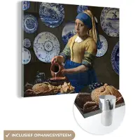 MuchoWow Glasschilderij 120x90 cm - Schilderij acrylglas - Melkmeisje - Meisje met de parel - Vermeer - Foto op glas - Schilderijen