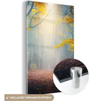 MuchoWow Glasschilderij 120x180 cm - Schilderij acrylglas - Bos - Mist - Herfst - Foto op glas - Schilderijen