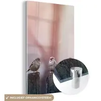 MuchoWow - Glasschilderij - Acrylglas - Vogel - Mus - Paal - Lucht - Foto op glas - Wanddecoratie - 120x180 cm - Glasschilderij vogels - Glasschilderij dieren - Muurdecoratie - Slaapkamer