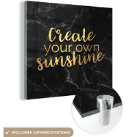 MuchoWow Glasschilderij 50x50 cm - Schilderij acrylglas - Quotes - Zon - Goud - Marmer - Foto op glas - Schilderijen