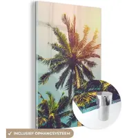 MuchoWow Glasschilderij 120x180 cm - Schilderij acrylglas - Palmboom - Zomer - Tropisch - Zon - Foto op glas - Schilderijen