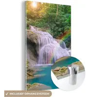MuchoWow Glasschilderij 120x180 cm - Schilderij acrylglas - Regenboog - Zon - Waterval - Natuur - Foto op glas - Schilderijen