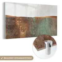 MuchoWow Glasschilderij 40x20 cm - Schilderij acrylglas - Abstract - Luxe - Goud - Foto op glas - Schilderijen