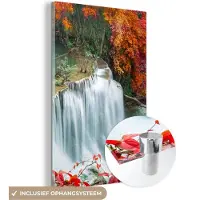 MuchoWow Glasschilderij 120x180 cm - Schilderij acrylglas - Bomen - Waterval - Herfst - Natuur - Foto op glas - Schilderijen