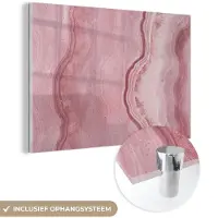MuchoWow Glasschilderij 90x60 cm - Schilderij acrylglas - Rosé - Agaat geode - Stenen - Kristal - Foto op glas - Schilderijen