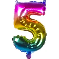 Boland - Folieballon '5' regenboog (36 cm) 5 - Multi - Cijfer ballon
