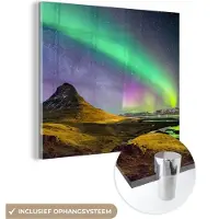 MuchoWow Glasschilderij 20x20 cm - Schilderij acrylglas - Aurora - Noorderlicht - Nacht - Foto op glas - Schilderijen