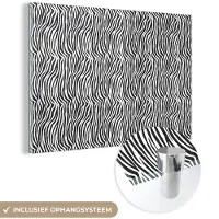 MuchoWow Glasschilderij 60x40 cm - Schilderij acrylglas - Dierenprint - Zebra - Zwart - Wit - Foto op glas - Schilderijen