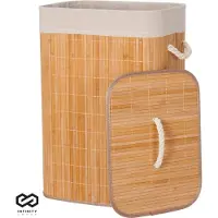 Infinity Goods Bamboe Wasmand met Deksel - Wassorteerder - Wasbare katoenen waszak - Handvatten - 72 Liter - Natuurlijk Bruin