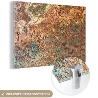 MuchoWow Glasschilderij 90x60 cm - Schilderij acrylglas - Kleuren - Metaal - Roest - Structuur - Abstract - Foto op glas - Schilderijen