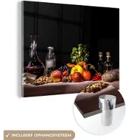 MuchoWow Glasschilderij 160x120 cm - Schilderij acrylglas - Stilleven - Eten - Drinken - Fruit - Zwart - Foto op glas - Muurdecoratie woonkamer - Wanddecoratie slaapkamer - Schilderijen