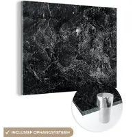 MuchoWow Glasschilderij - Zwart - Wit - Steen - Graniet - 40x30 cm - Wanddecoratie - Slaapkamer decoratie