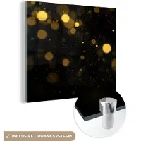 MuchoWow Glasschilderij 90x90 cm - Schilderij acrylglas - Goud - Abstract - Luxe - Zwart - Foto op glas - Schilderijen