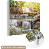 MuchoWow Glasschilderij 50x50 cm - Schilderij acrylglas - Zon - Waterval - Landschap - Foto op glas - Schilderijen