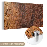 MuchoWow Glasschilderij 80x40 cm - Schilderij acrylglas - Roest - Bruin - Oranje - Metaal - Patroon - Structuur - Foto op glas - Schilderijen