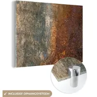 MuchoWow Glasschilderij 40x30 cm - Schilderij acrylglas - Staal - Roest - Oud - Oranje - Grijs - Patroon - Abstract - Foto op glas - Schilderijen