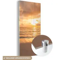 MuchoWow Glasschilderij - Foto op glas - Zand - Zee - Zon - Wolken - 40x80 cm - Acrylglas - Muurdecoratie - Glasschilderij zee - Glasschilderij strand - Wanddecoratie