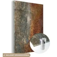 MuchoWow Glasschilderij 30x40 cm - Schilderij acrylglas - Staal - Roest - Oud - Oranje - Grijs - Patroon - Abstract - Foto op glas - Schilderijen