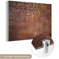 MuchoWow Glasschilderij 120x80 cm - Schilderij acrylglas - Staal - Roest - Brons - Structuur - Foto op glas - Schilderijen
