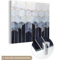 MuchoWow Glasschilderij 20x20 cm - Schilderij acrylglas - Hexagon - Gold - Luxe - Patronen - Foto op glas - Schilderijen