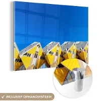 MuchoWow Glasschilderij 30x20 cm - Schilderij acrylglas - Rotterdam - Kubus - Woning - Foto op glas - Schilderijen