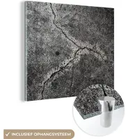 MuchoWow Glasschilderij zwart wit - Beton - Zwart - Wit - Steen - 50x50 cm - Schilderij glas - Decoratie slaapkamer