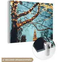 MuchoWow Glasschilderij 160x120 cm - Schilderij acrylglas - Wenen - Kerstverlichting - Takken - Nacht - Duitsland - Foto op glas - Schilderijen