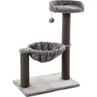 Flamingo Krabpaal – Wilma Grijs – 58x33x69 cm – kattenkrabpaal met hangmat, ligplateau & speeltje – kattenboom met jute krabtouw & zachte pluche – compact kattenmeubel voor alle kattenrassen
