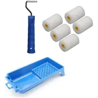 Benson 5x fijne verfrollers / schuimrollers incl verfrollerbeugel en verfbakje 5 cm - Verfrollers