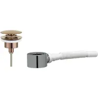 Ben Push Open set met afsluitbare wastafelplug in geborsteld koper en plat meubelsifon 5/4"