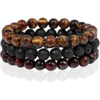Memphis Stacked Heren Armbanden set - 8mm Tiger Lava-21cm