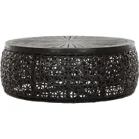MUST Living Coffee table Rimini large,35xØ100 cm, Black rattan, wooden top (35xØ100 cm)