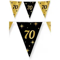 Paper Dreams 3x stuks leeftijd verjaardag feest vlaggetjes 70 jaar geworden zwart/goud 10 meter - Vlaggenlijnen