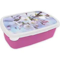 MuchoWow Broodtrommel Roze - Lunchbox - Brooddoos - Bloemen - Sakura - Tak - Bloesem takken - 18x12x6 cm - Kinderen - Meisje