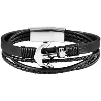 Akzent Gevlochten Leren Armband Heren Zwart