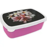 MuchoWow Broodtrommel Roze - Lunchbox - Brooddoos - Bloemen - Roze - Zwart - Flora - Botanisch - 18x12x6 cm - Kinderen - Meisje