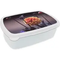 MuchoWow Broodtrommel Wit - Lunchbox - Brooddoos - Bloemen - Chrysant - Macro - Planten - 18x12x6 cm - Volwassenen
