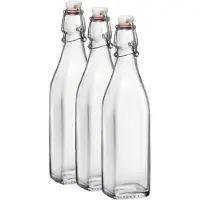 Bormioli Rocco beugelfles/weckfles - 3x - 1 liter - glas - vierkant - water/olie/azijn/sapjes - Karaffen