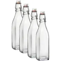 Bormioli Rocco beugelfles/weckfles - 4x - 500 ml - vierkant - transparent - water/olie/azijn/spapen - Karaffen