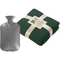 Merkloos Fleece deken/plaid - donkergroen - 130 x 170 cm - kruik - 2 liter - Plaids
