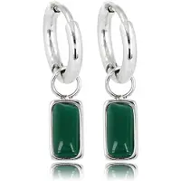 My Bendel - Minimalistische Zilverkleurige Oorbellen met Green Agate Edelsteen - 10mm - Elegante Zilverkleurige Oorring met Green Agate Hanger - met Luxe Cadeauverpakking | Sieraden Voor Dames