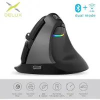 Delux M618mini - Oplaadbaar - Draadloos (2,4ghz + Bluetooth) - Anti-RSI - Ergonomisch - Gaming muis - RGB - 800 / 1200 / 1600 / 2400 DPI - 6 Knoppen - Plug & Play - Rechtshandig