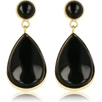 My Bendel - Goudkleurige Oorsteker met Onyx Edelsteen - Goudkleurige Druppel - met Luxe Cadeauverpakking | Sieraden Voor Dames