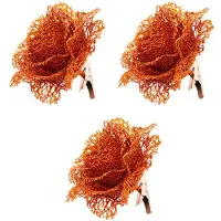 Cosy & Trendy 4x Glitter bloemen op clip oranje 10 cm feestversiering - Kunstbloemen