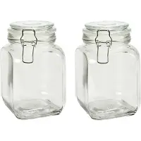 Vivalto Voorraadpot/bewaarpot - 2x - Caja - 1.2L - glas - beugelsluiting - D11 x H17 cm - Voorraadpot