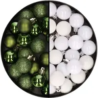 Cosy & Trendy Kleine kunststof kerstversiering 40x stuks set en 3 cm kerstballen in het wit en groen - Kerstbal