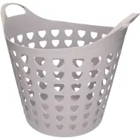 Excellent houseware Flexibele wasmand - 26 liter - kunststof - grijs - D45 x H40 cm - Wasmanden