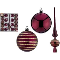 Krist+ kerstballen set - incl. piek - wijn rood - kunststof -19-delig - Kerstbal