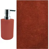 MSV badkamer droogloop mat - Napoli - 45 x 70 cm - met bijpassend zeeppompje - steenrood - Badmatjes
